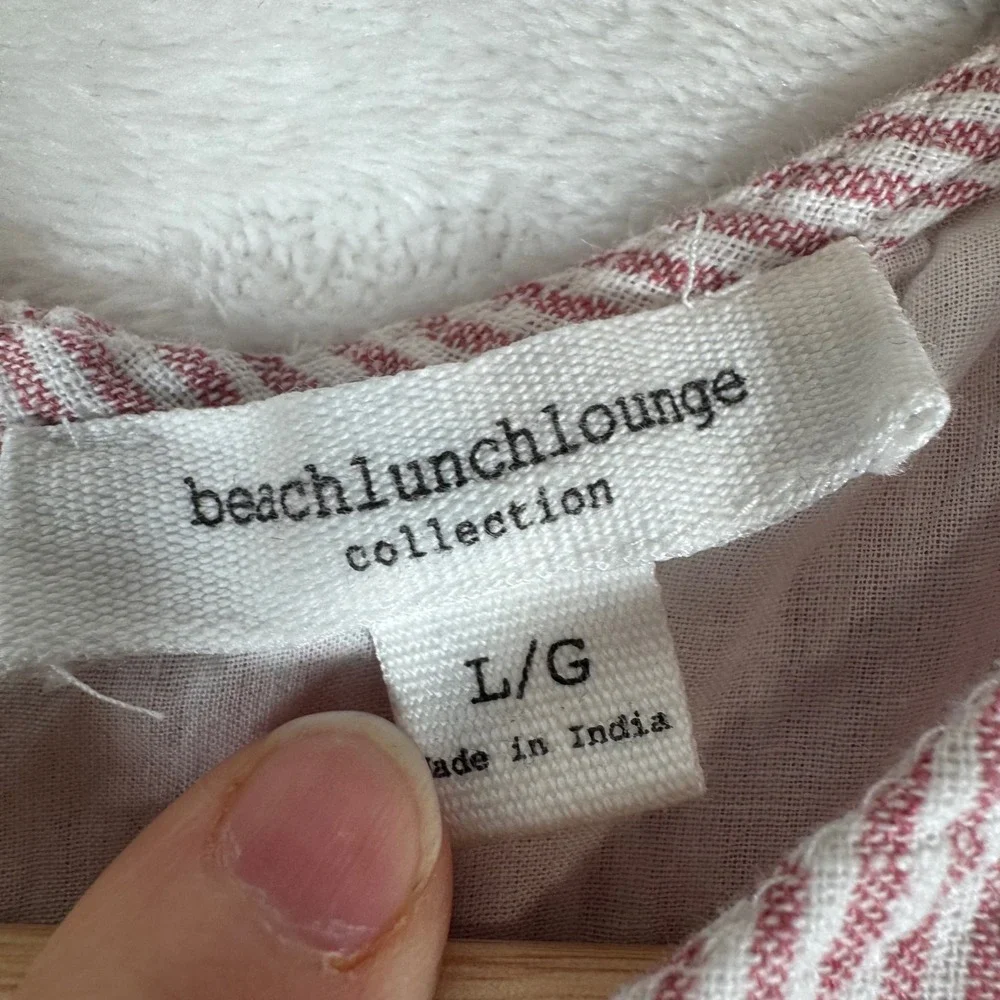 Beachlunchlounge Red White Striped Linen Cotton Swing Dress Womens L | July 4 - Picture 4 of 7
